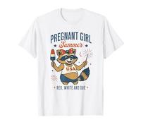 Pregnant Girl Summer Feral Raccoon Lover Funny 4th July Maglietta