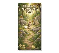 Prehistoric Discovery Adventure - Copri porta con citazione Explorer, 91 x | Tema preistorico, sfondo porta d'ingresso, interesse paleontologico, esplorazione della natura, estetica avventura