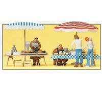 PREISER 10052 Scala HO Al mercato: Due stand con ombrelloni e accessori