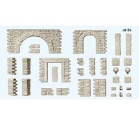 Preiser 18217 Muri A Cerchio Con Aperture E Archi / Pilastri Angolari HO NUOVO
