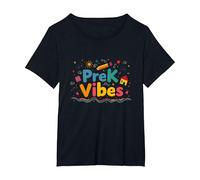 PreK Vibes Fun colorato Scuola Materna Bambini Pronti Maglietta, Donna Plus-Size, Nero, 2X