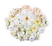 Prelisee 42 pezzi fiori artificiali,decorazione finto fiore in tessuto,13 specie 2-13 cm piccola testa di fiore rosa artificiale decorazione per fai da te,scrapbooking,torta nuziale,tavolo (Bianco)