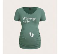 Premaman Maglietta orma e con grafica slogan con volant laterale L,M,S,XL,XS,XXL,XXSFumetto,LettereTessuto in maglia