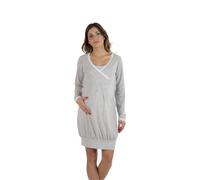 Premamy - Camicia da Notte per Premaman, Modello Avvolgente, Cotone bielastico, Pre-Post Parto - Grigio - VI (XL)