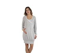 Premamy - Camicia da Notte per Premaman, Modello Avvolgente, Cotone bielastico, Pre-Post Parto - Grigio - V (L)
