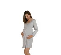 Premamy - Camicia da Notte per Premaman, Modello con Fiocco, Cotone bielastico, Pre-Post Parto - Grigio - VI (XL)