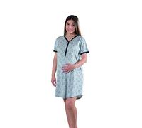 Premamy - Camicia da Notte per Premaman, Modello Estivo in Cotone, Aperto Davanti per Allattamento, Pre-Post Parto