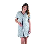 Premamy - Camicia da Notte per Premaman, Modello Estivo in Cotone Jersey, Aperto Davanti per Allattamento, Pre-Post Parto