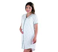 Premamy - Camicia da Notte per Premaman, Modello Estivo in Cotone Jersey, Aperto Davanti per Allattamento, Pre-Post Parto