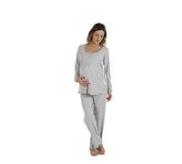 Premamy - Pigiama per Premaman, Modello con Fiocco, Cotone bielastico, Pre-Post Parto - Grigio - VI (XL)