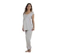 Premamy - Pigiama per Premaman, Modello con Fiocco, Cotone bielastico, Pre-Post Parto - Grigio - VII (XXL)