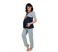 Premamy - Pigiama per Premaman, Modello con Fiocco, Cotone Jersey, Pre-Post Parto - Grigio - IV (M)