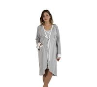 Premamy - Vestaglia da Notte per Premaman, Modello con Fiocco, Cotone bielastico, Pre-Post Parto - Grigio - VI (XL)