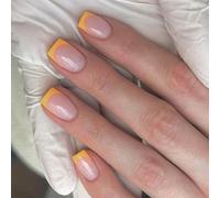 Premere Chiodi Giallo Chiodi Falsi Chiodi Square French Tips Full Covers Chiodi Falsi Con Disegni 24 PZ Stick On Nails For Women Acrilico Falsi Tips