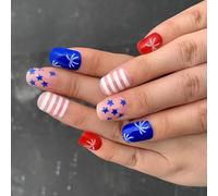 Premere Chiodi Set 24 Indipendenza Da Un Falso Acrilico Quadrato Corto Con Luccichio Per Feste E Copertura Giornaliera