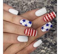 Premere Nails 4 Luglio False Indipendence Day Gues On Patriotic Full Covers Independence Day Tip On Nail
