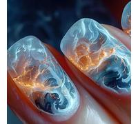 Premere Nails French Tips False Square False Con Flame Design Coperture Complete Regali Acrilici Acrilico Nail Coffin Almond Tip Nail