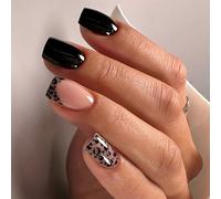 Premere Nails Testa Francese False Nails Short Square Artificiale Falso Con Design Coperture Complete Premere ACRILICO SULLA CHAOL CHAFINA ALLA MAGGIO