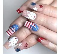 Premere On Nails 4 Luglio False Indipendence Day Gues On Patriotic Full Covers Artificial Nail