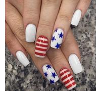 Premere On Nails 4 Luglio False Indipendence Day Gues Patriotic Full Covers Indipendence Day Press Press Nail