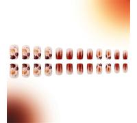 Premere On Nails Acrilico Ringraziamento Regalo Corto Arancione Quadrato Scintillanti Foglie Acero Design A Copertura Per L'autunno Da Donna Alla