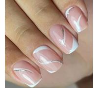 Premere Su Unghie French Nails Square Suggerimenti Fake Falso Disegni Falso Acrilico Artificiale Colla Acrilica Su Chiodo Per Le Donne Chiaro