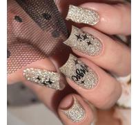Premere Su Unghie Glitter Lettere Disegni Falso Acrilico Su Spiegazioni Manicure Per Gli amanti della Moda Glitter Chiodo