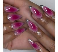 Premere sulle unghie a forma di mandorla falso rosa rossa e punte francesi false coperture complete acrilico artificiale 24 pz manicure accessori per unghie