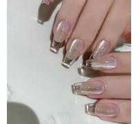 Premere sulle unghie bara unghie finte con design in vetro Occhio di gatto lucido Stick On Colle Acrilico Per Le Donne Gatti Eye Press Nail