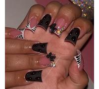 Premere sulle unghie Duck Finte Nails French False Nails Con Archi 3D Disegni Lucidi Unghie Artificiali Incollare Su Unghie 24 Pcs