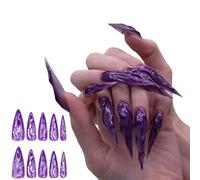 Premere sulle unghie Halloween unghie finte coperture complete bastone su tacchi lunghi falsi testurizzati colle lunghe tacchi a spillo stampa Halloween copertura completa bastone