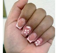 Premere sulle unghie punta francese punte quadrate disegni falso acrilico artificiale coperture complete false colle sul chiodo per le donne trasparente