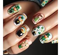 Premere sulle unghie Shamrock Designs Unghie finte francesi Unghie finte acriliche Unghie artificiali Colle sulle unghie Unghie finte quadrate