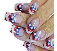 Premere sulle unghie unghie finte Giorno dell'indipendenza Colle artificiali su quadrato falso 4 luglio Manicure Decors Artificiale Unghie finte