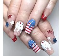 Premere sulle unghie unghie finte Giorno dell'indipendenza Colle artificiali su quadrato falso 4 luglio Manicure Decors Artificiale Unghie finte