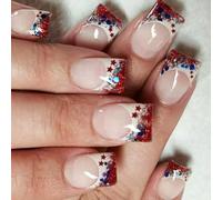 Premere sulle unghie unghie finte Giorno dell'indipendenza Colle artificiali su quadrato falso 4 luglio Manicure Decors Artificiale Unghie finte