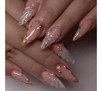 Premere sulle unghie Waterdrops Texture a forma di mandorla confortevole ABS non strumenti per l'uso quotidiano occasioni speciali French Fake Nail