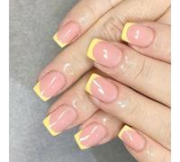 Premere Unghie Corto Giallo Quadrato Finto Coperte Complete False Con Stick Lucido A Colore Solido Per Donne Glossy Glude Chiod
