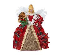 Premier 20cm Albero Top Angelo Colore Rosso Tartan Con Piume Ali