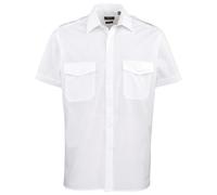 Premier Camicia Formale Easy Iron Manica Corta con Alamari Nero Blu/Bianco