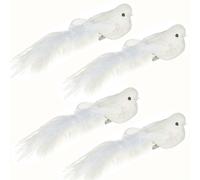 Premier Decorazione di Natale 12cm 4 Confezione con Clip Uccelli - Bianco