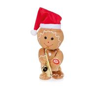 Premier Decorazioni - Uomo di pan di zenzero musicale danzante con sax e cappello di Babbo Natale - 20 cm funzionamento a batteria - decorazione natalizia - idea regalo per Natale - decorazione