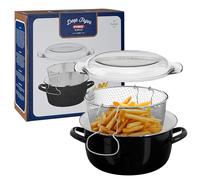 Premier Housewares 0102102 Friggitrice, Acciaio Smalto Nero e Coperchio in Vetro PYREX
