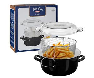 PREMIER Housewares 0102102 Friggitrice, Acciaio Smalto Nero e Coperchio in Vetro PYREX