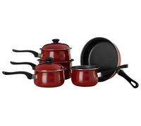 PREMIER Housewares 0204212 Set di 5 Pentole, in Acciaio al Carbonio, Maniglie in Bachelite, Rosso