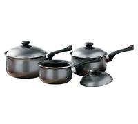 PREMIER Housewares 0204216 Casseruola Set Argento, Acciaio al Carbonio Antiaderente e Maniglie in Bachelite, 3 Pezzi