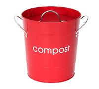 PREMIER Housewares 0510017 Compostiera, in Acciaio Zincato Rosso, Maniglie in Zinco, Secchio di Plastica Interno