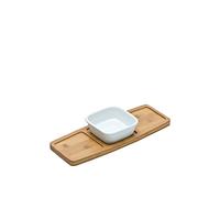 PREMIER Housewares 0722277 Ciotola Quadrata per Snack su Vassoio in bambù, Bianco