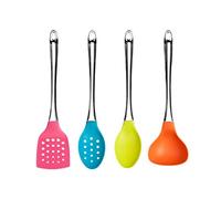 Premier Housewares 0805305 Set Utensili da Cucina, 4 Pezzi, Nylon, Manico in PS Trasparente, Rosa Caldo/Azzurro/Verde Chiaro/Arancio