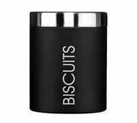 Premier Housewares Barattolo per i biscotti smaltato con coperchio argentato e scritta, colore: Nero